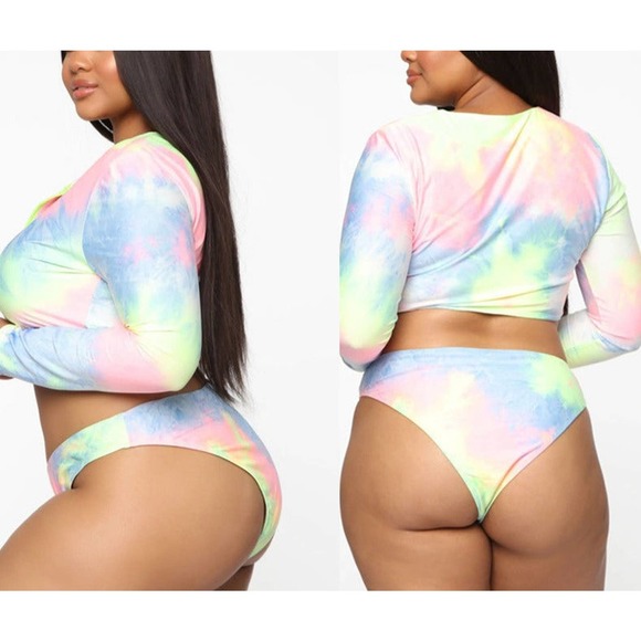 Bikini Long Sleeve Zipper Swimsuit Plus Size Colorful Sexy Plus Size Swimsuit - Picture 6 of 9